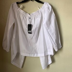 BCBG Maxazria white off shoulder bare split back